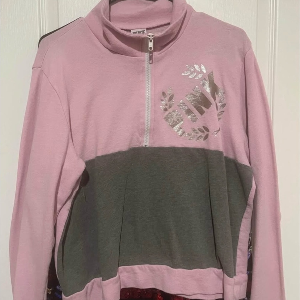 PINK Victoria's Secret Pink and Gray 1/2 zip